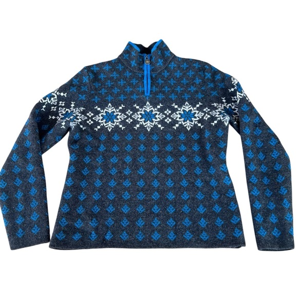 Neve Designs Snowflake Fair Isle Nordic 1/4 Zip Knit Wool Ski Sweater Large GUC - Picture 7 of 16